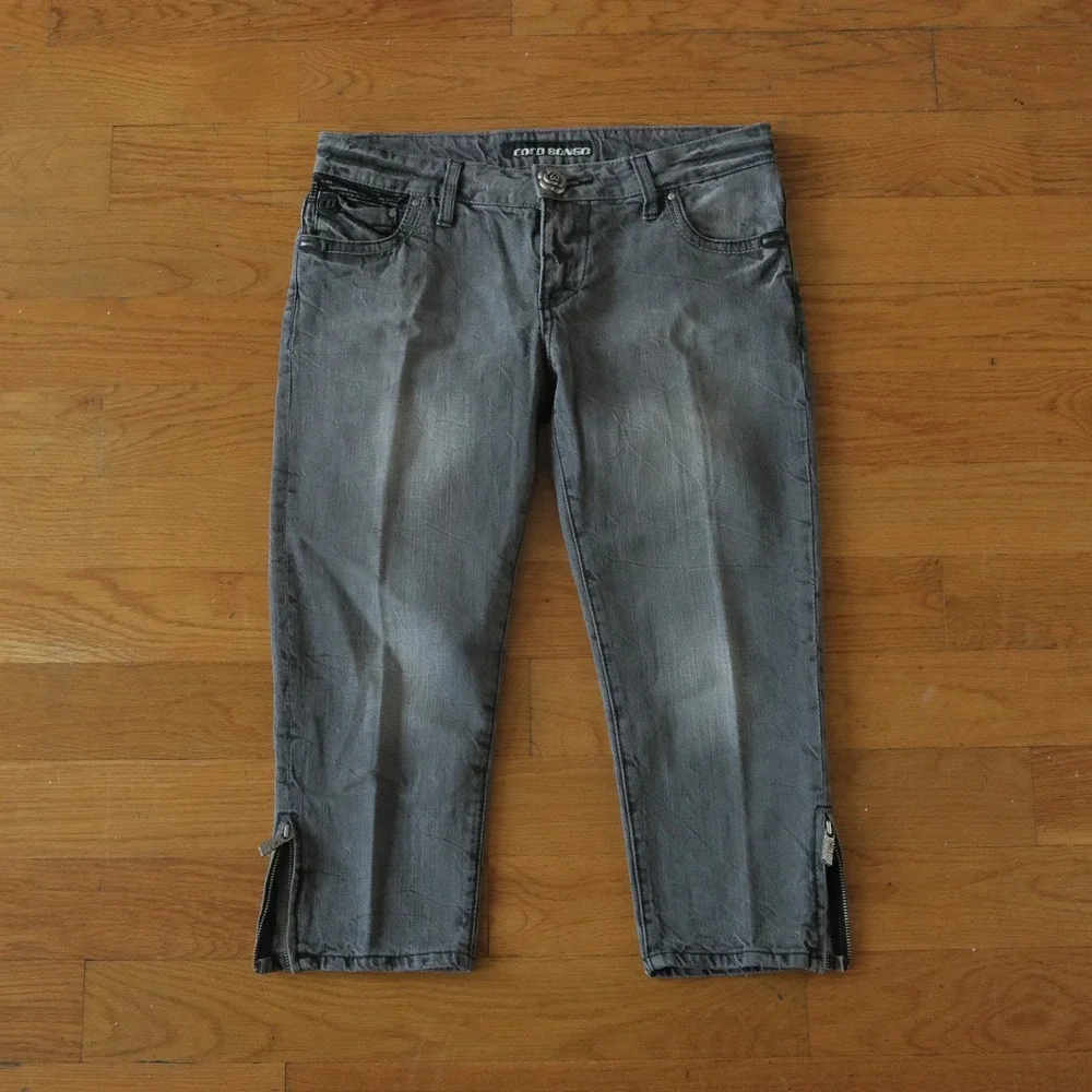Coco Bongo‎ Capris Gray Faded Ankle Zip Cotton Grunge 30 Cropped Jeans